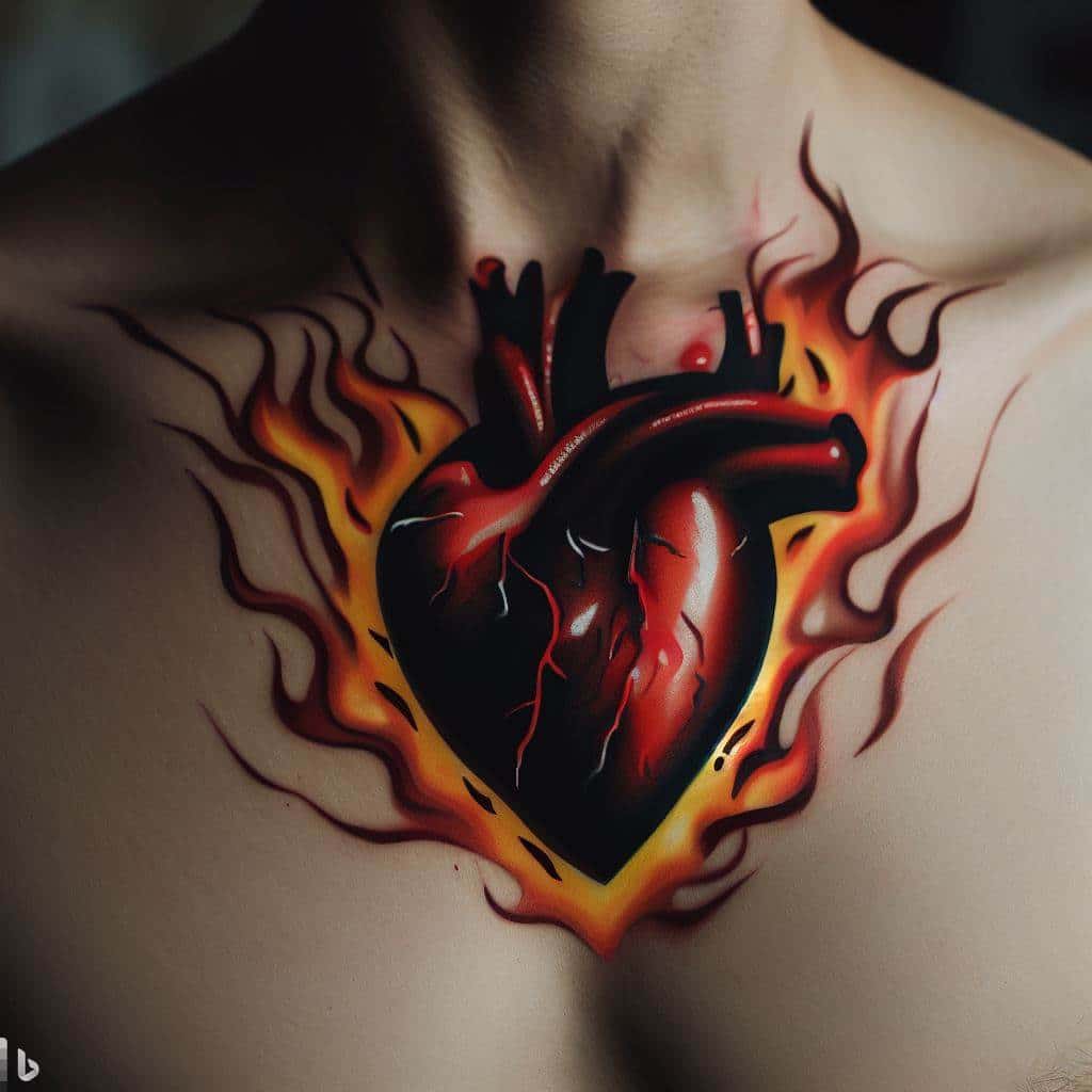 Heart on Fire Tattoo
