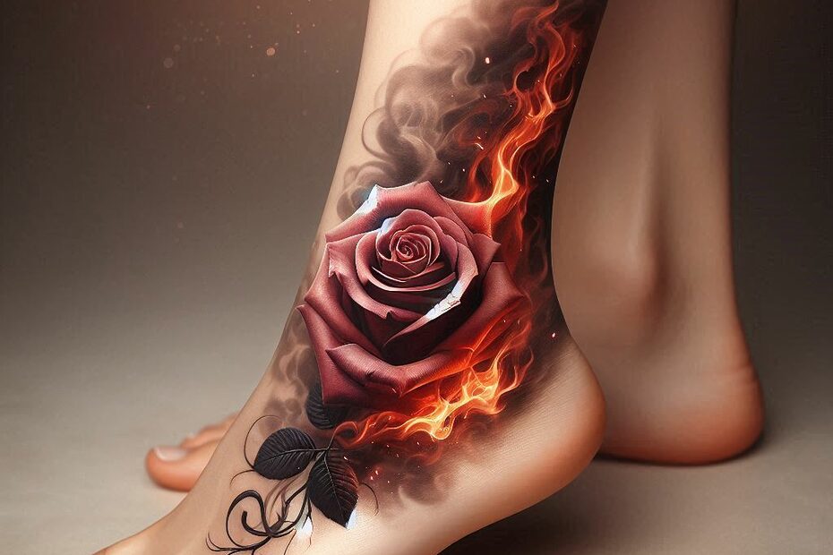 Rose on Fire Tattoo 16