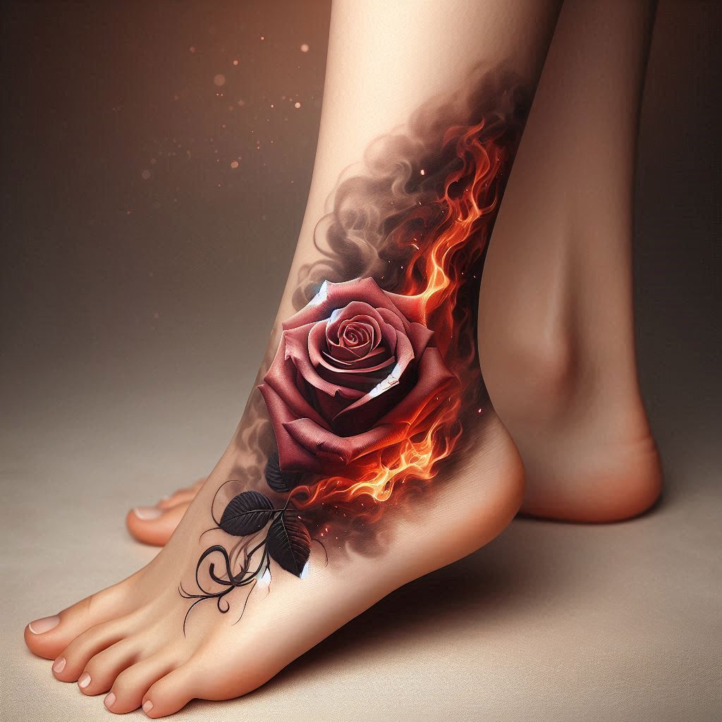 Rose on Fire Tattoo 16