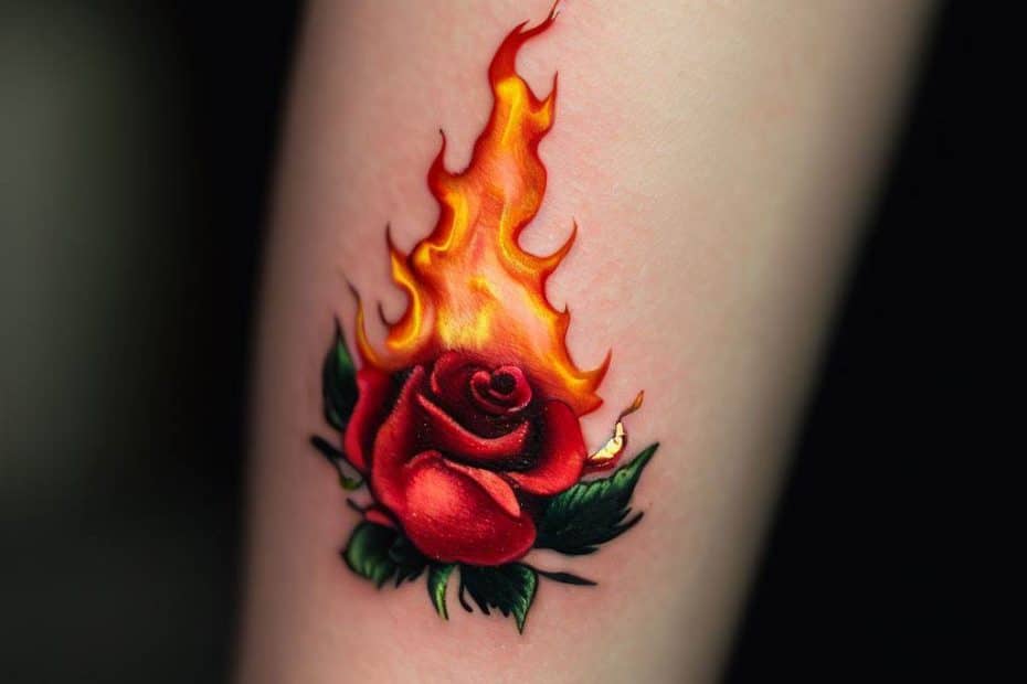 Rose on Fire Tattoo on Arm