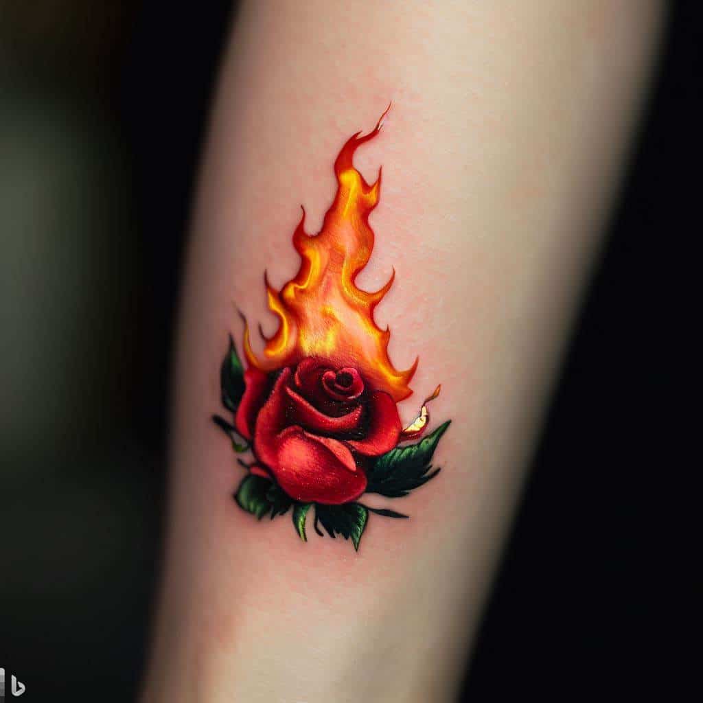 Rose on Fire Tattoo on Arm