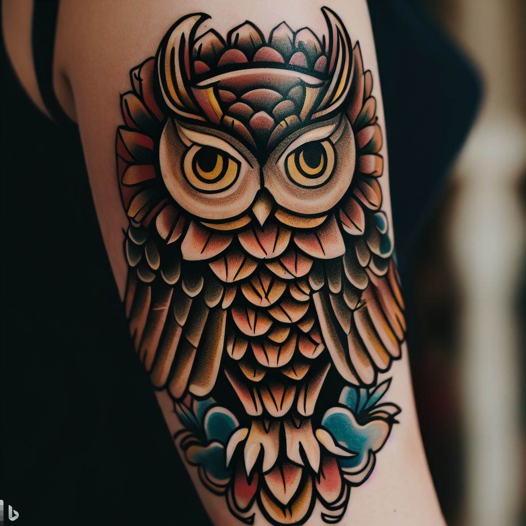 Traditional Owl Tattoo