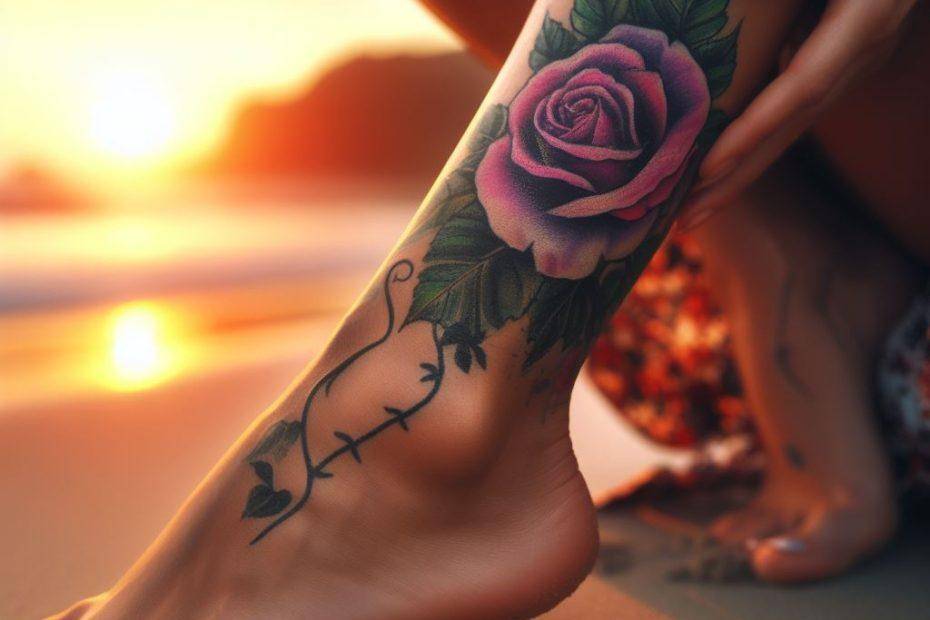 Ankle Rose Tattoo