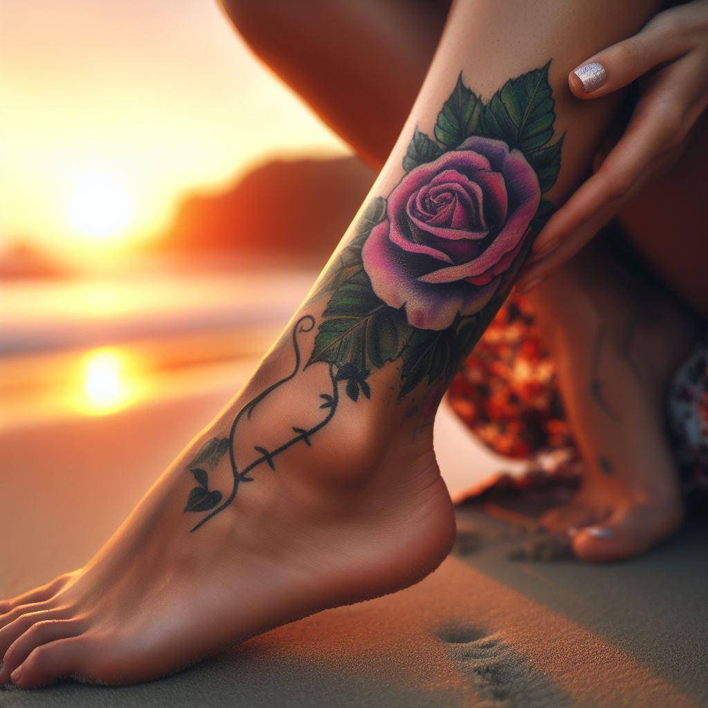 Ankle Rose Tattoo