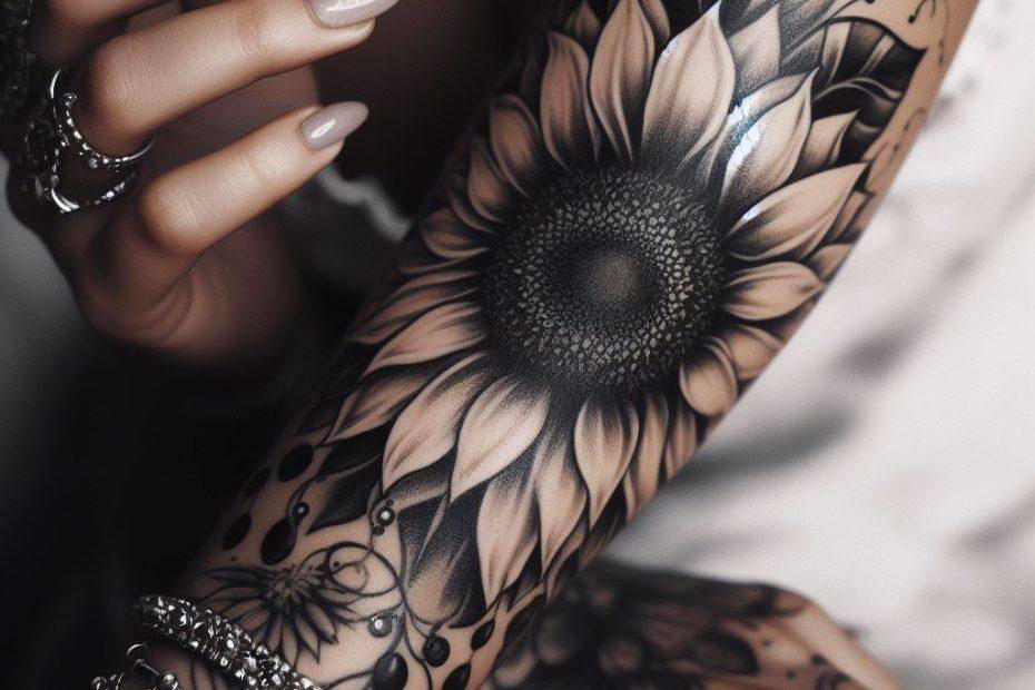 Black and White Sunflower Tattoo