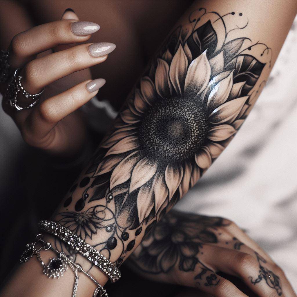 Black and White Sunflower Tattoo