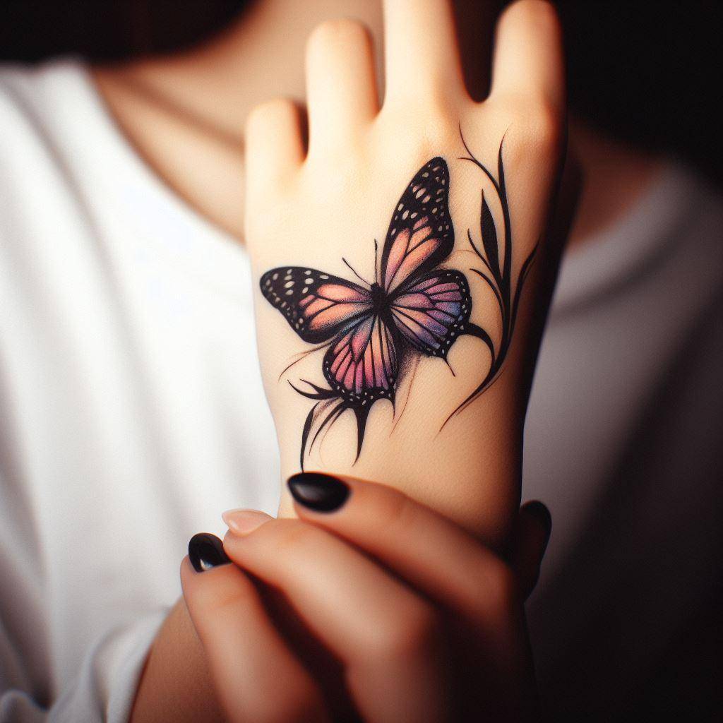 Butterfly Tattoo on hand for girl