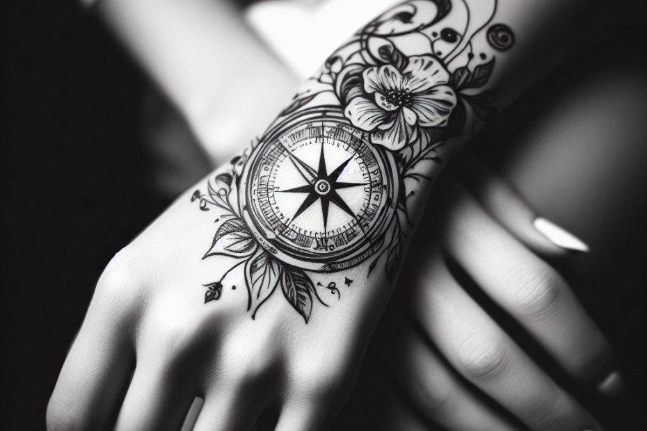 Feminine Compass Tattoo