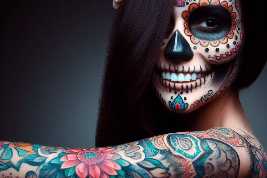 Feminine Lace Sugar Skull Tattoo