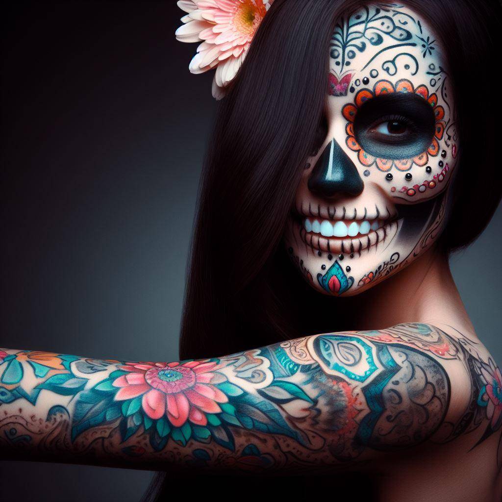 Feminine Lace Sugar Skull Tattoo