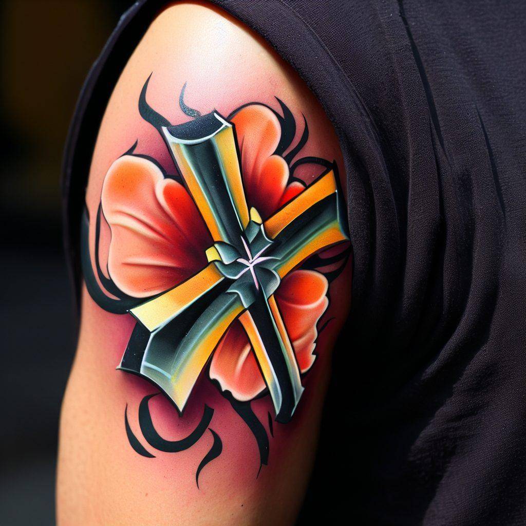 Flower cross tattoo