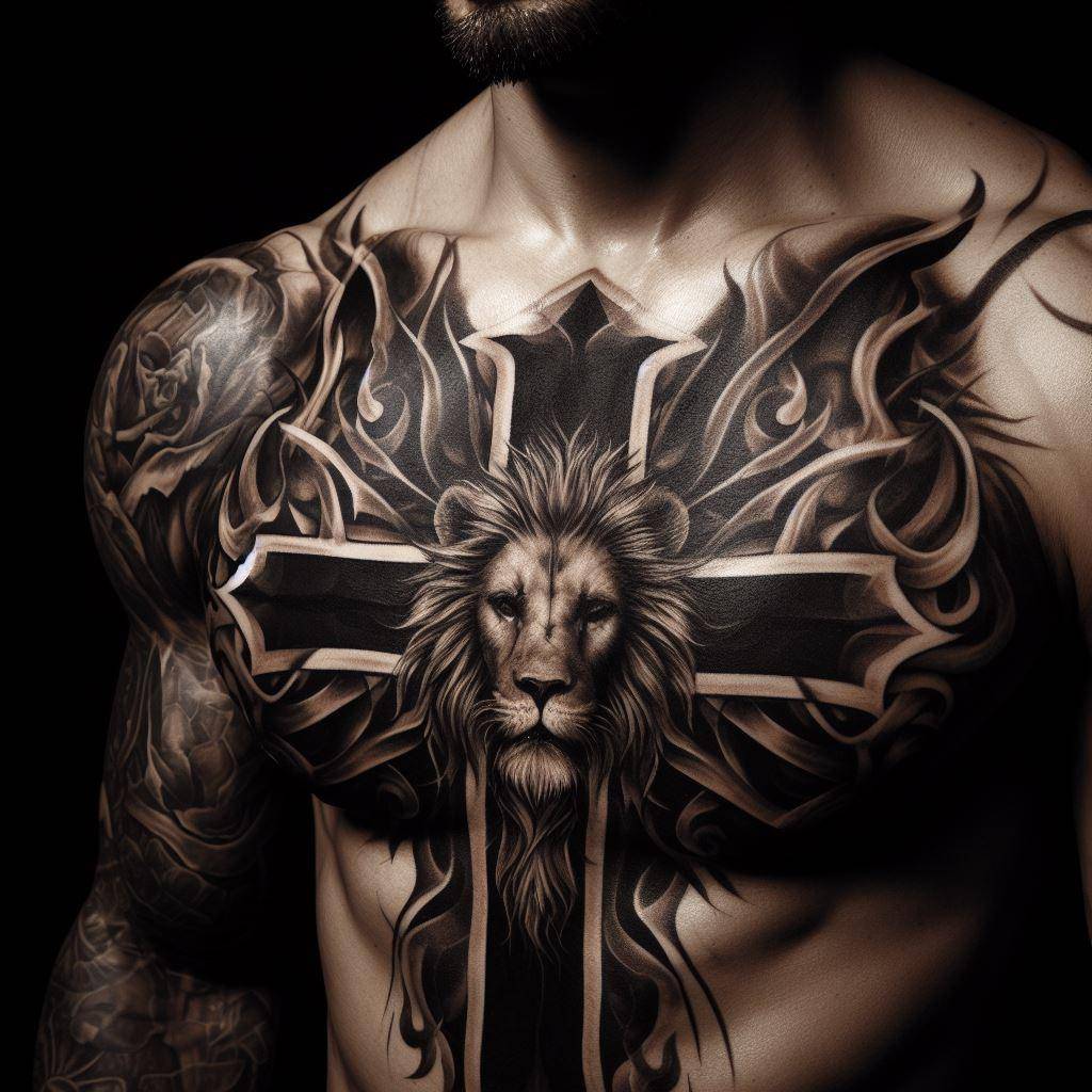 Lion cross tattoo