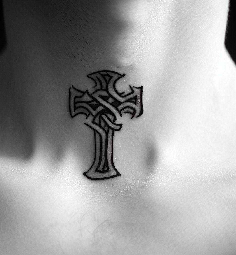 Neck cross tattoo