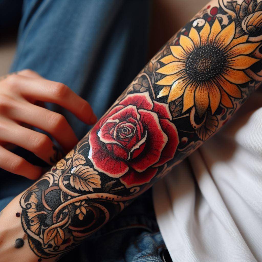 Rose and Sunflower Tattoo