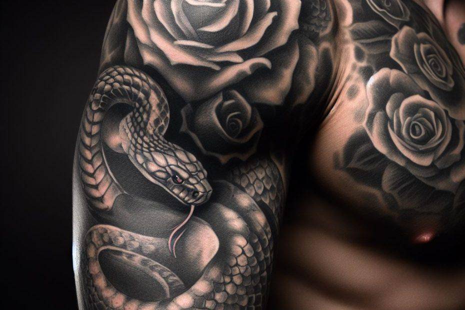 Snake and Rose Tattoo