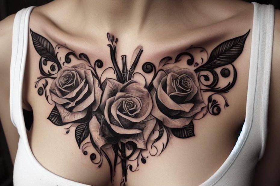 Sternum Rose Tattoo