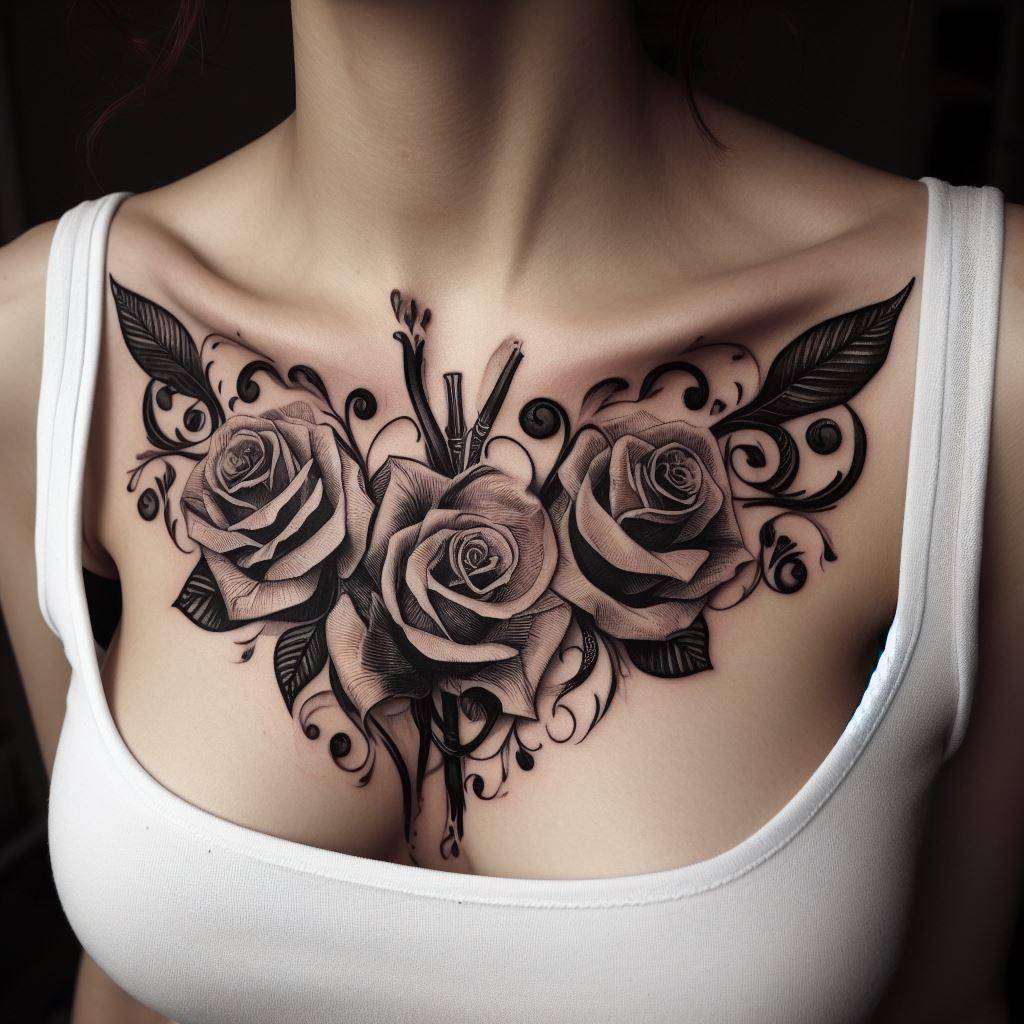 Sternum Rose Tattoo