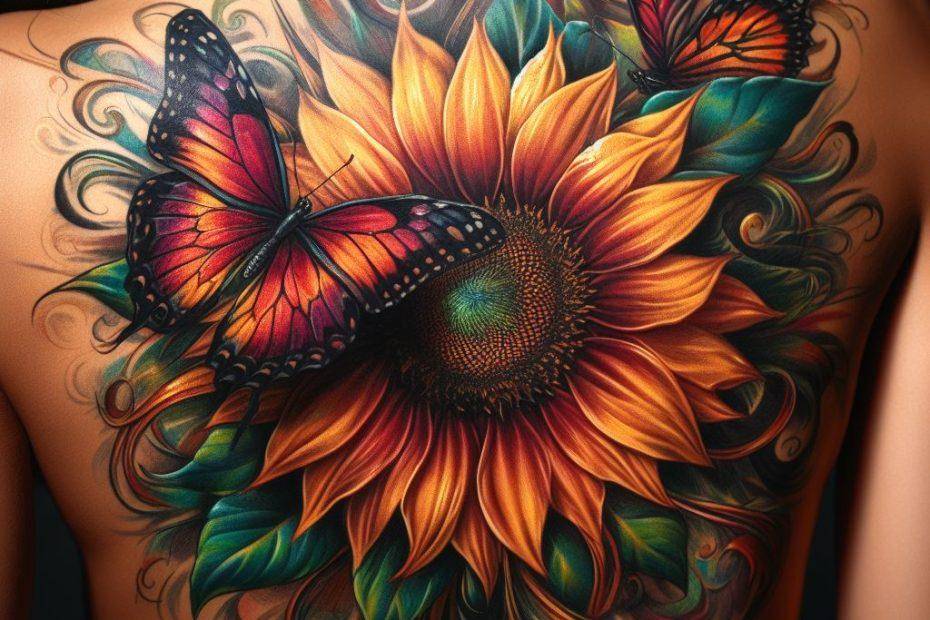 Sunflower Butterfly Tattoo
