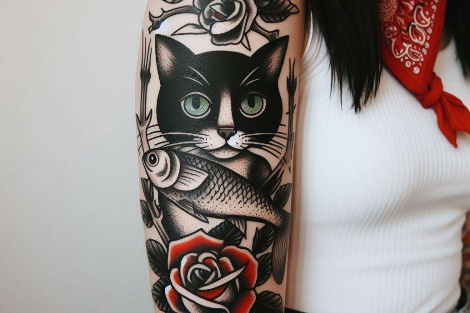 American Traditional Cat Tattoo Embracing Timeless Feline Artistry