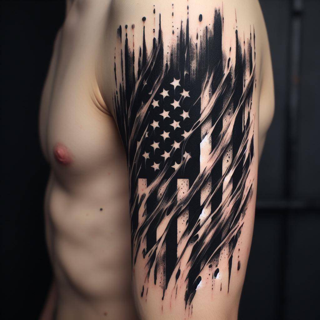 Black Ripped American Flag Tattoo