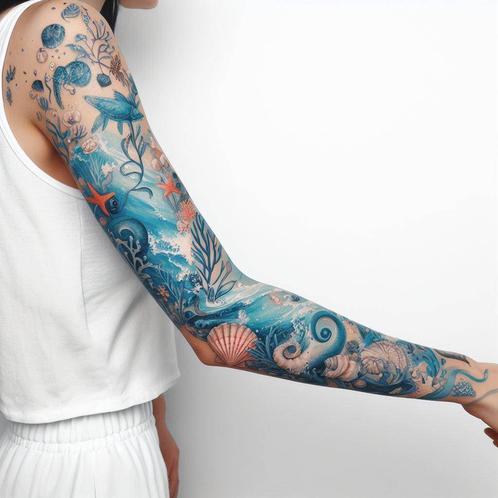 Feminine Ocean Tattoo Sleeve