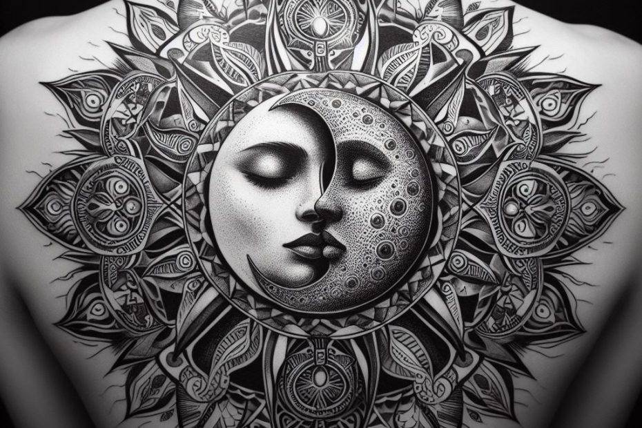 Mandala Sun and Moon Tattoo