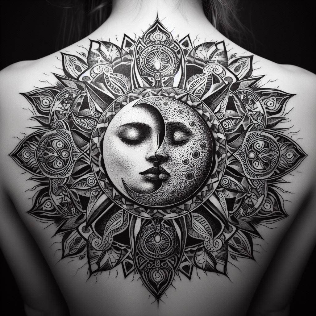 Mandala Sun and Moon Tattoo