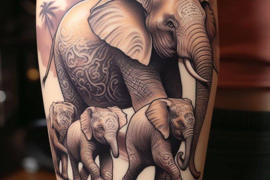 Motherhood mom and Baby Elephant Tattoo