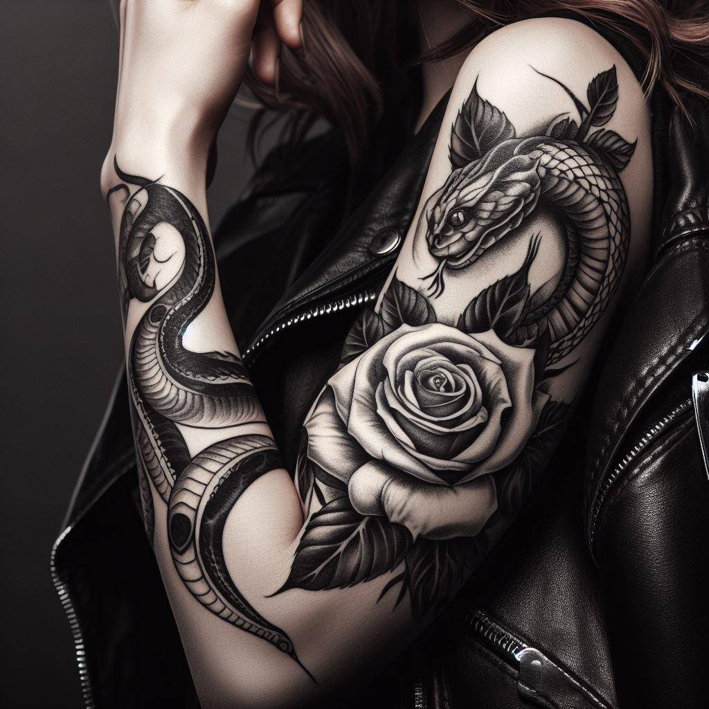 Rose and Snake Tattoo