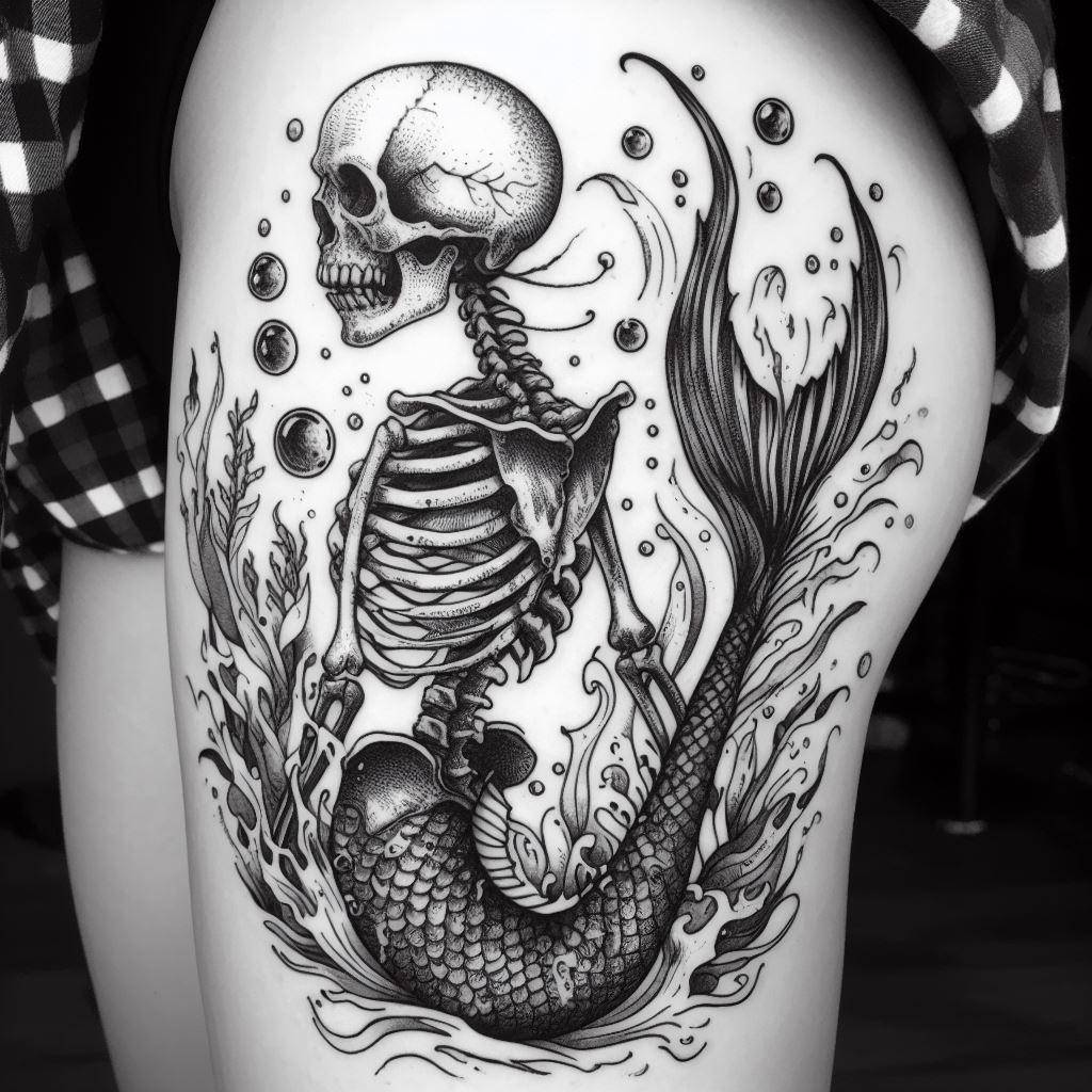 Skeleton Mermaid Tattoo