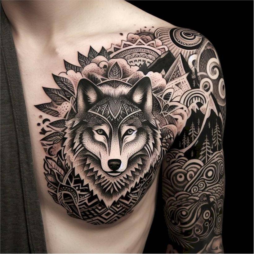 Traditional Wolf Tattoo