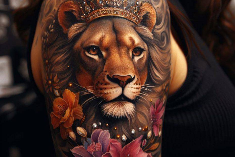 Women's Feminine Lion Tattoo