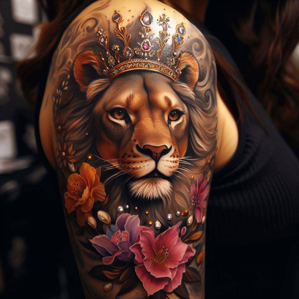 Women's Feminine Lion Tattoo