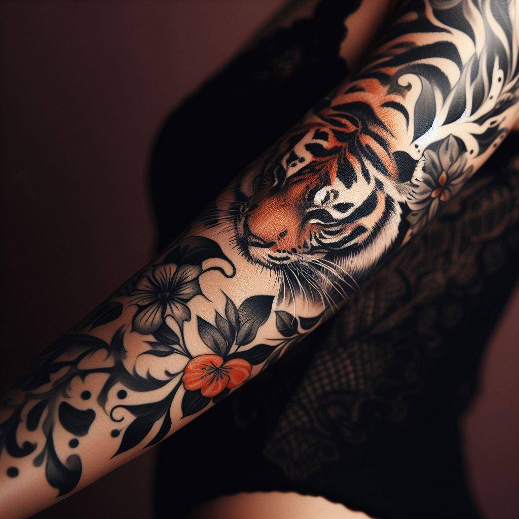 Women's feminine Tiger Tattoo