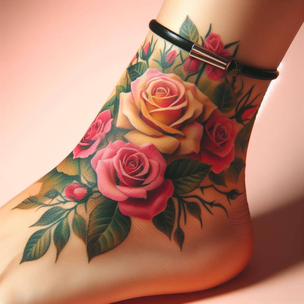 Ankle Rose Tattoo 10