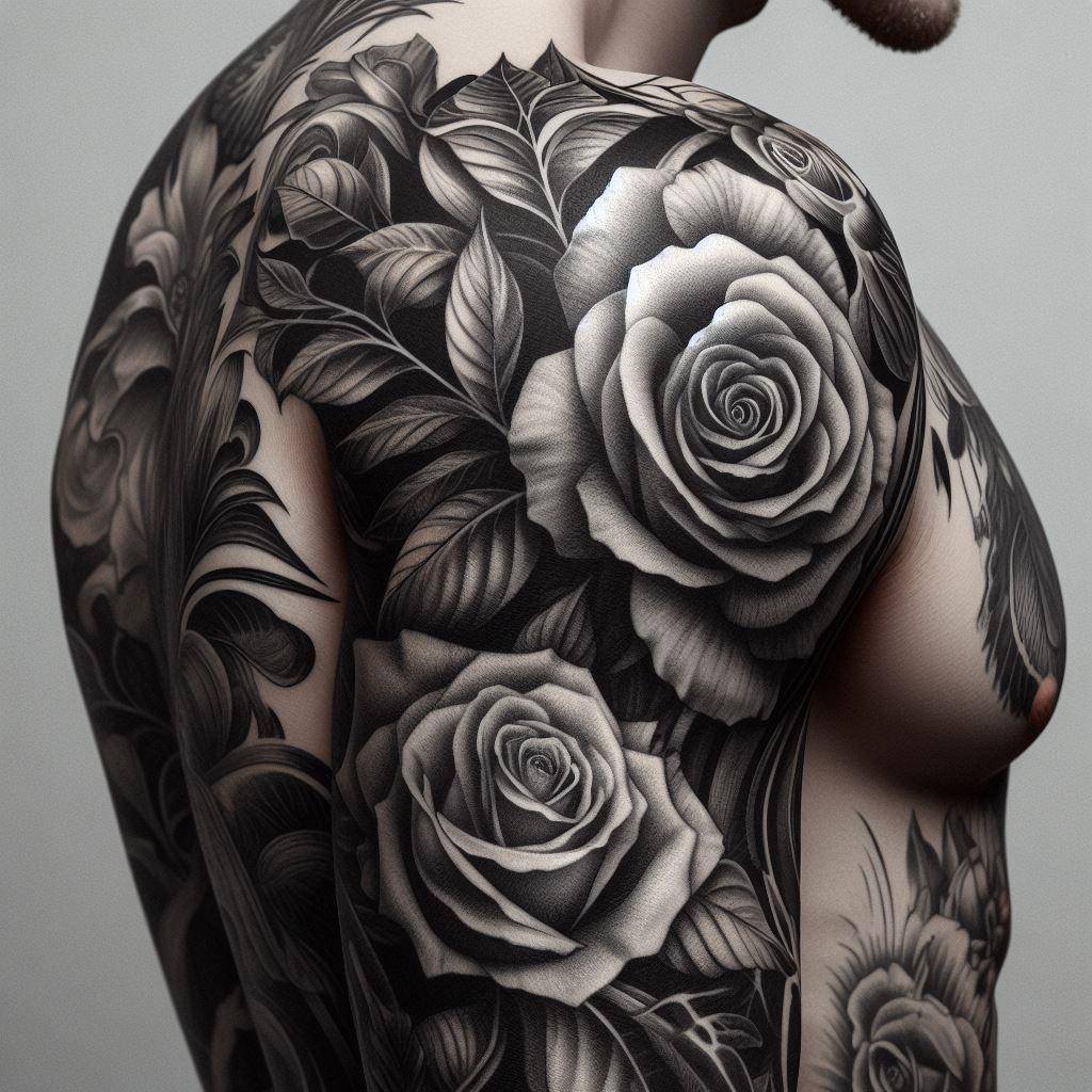 Black and White Rose Tattoo 6