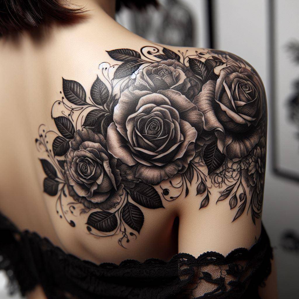 Black and White Rose Tattoo 7
