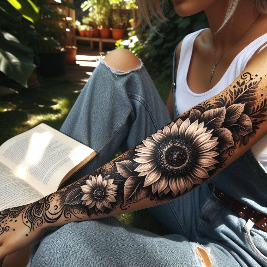 Black and White Sunflower Tattoo 4