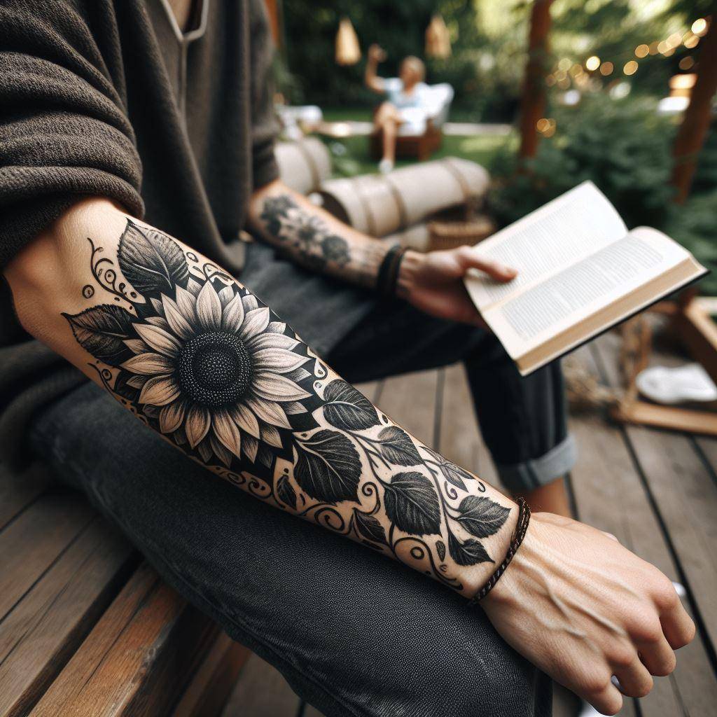 Black and White Sunflower Tattoo 5