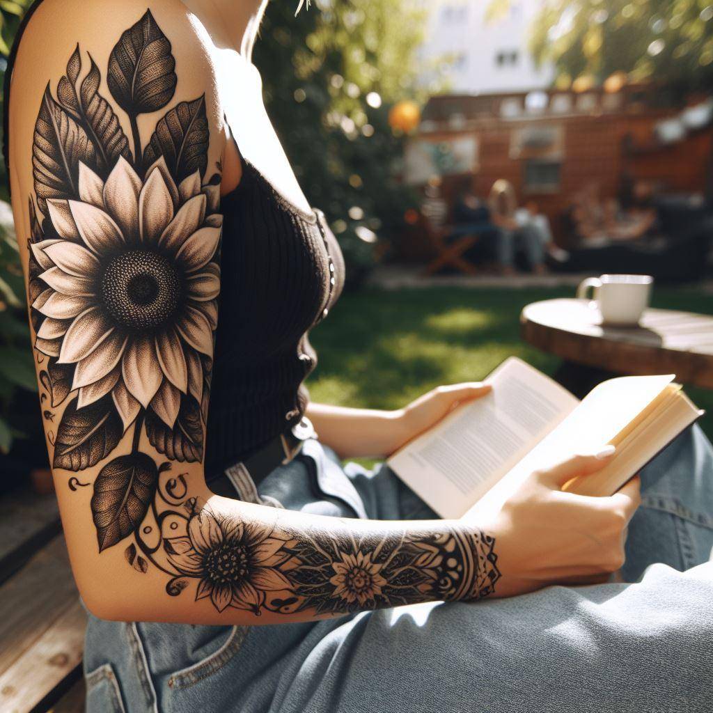 Black and White Sunflower Tattoo 6