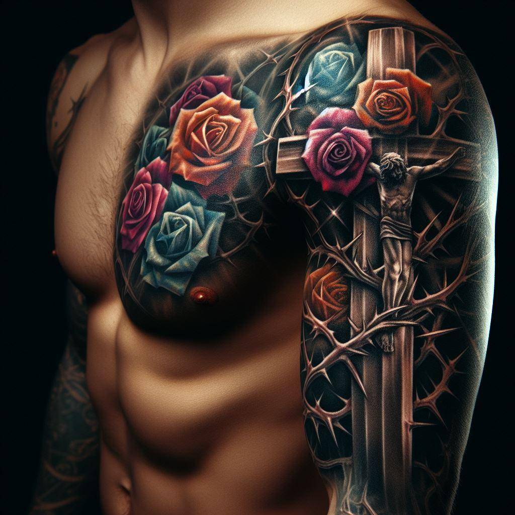 Cross and Rose Tattoo 5