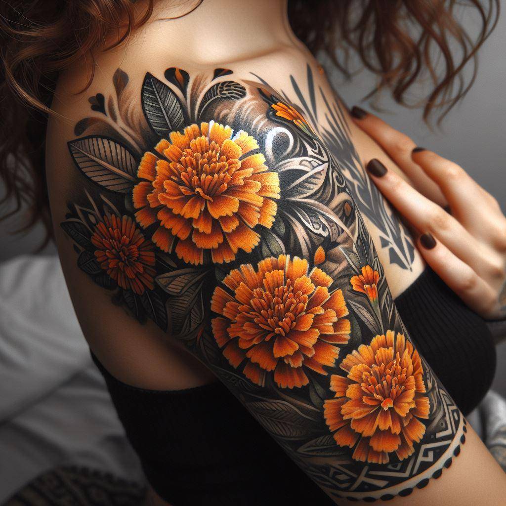 Marigold flower tattoo 6