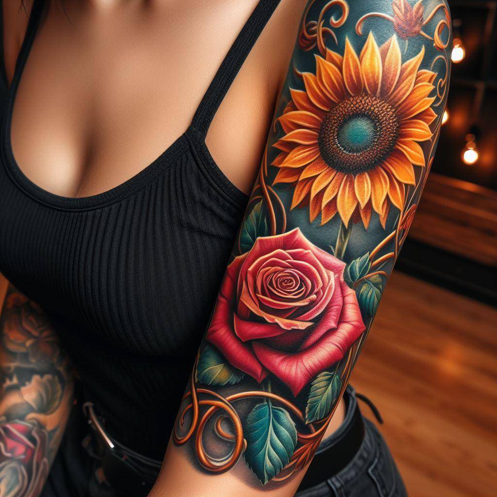 Rose and Sunflower Tattoo 2