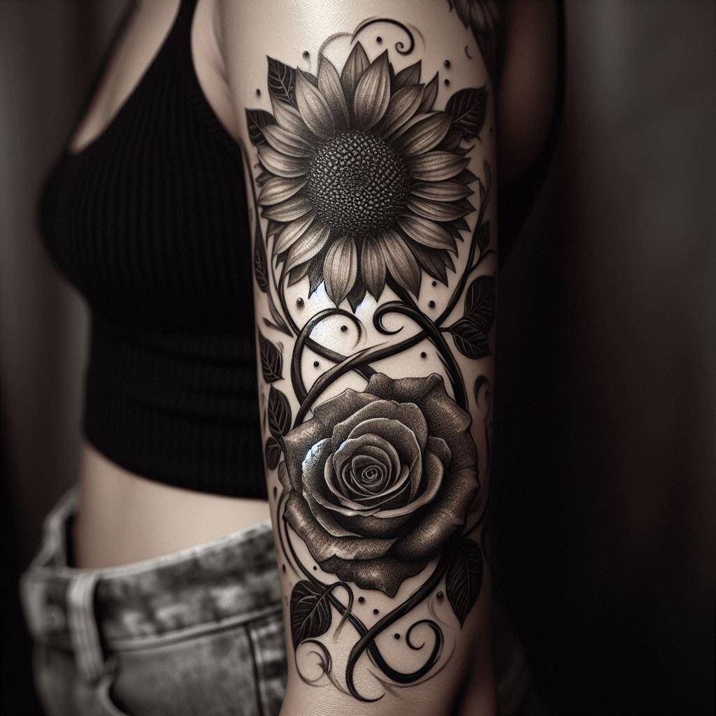 Rose and Sunflower Tattoo 5