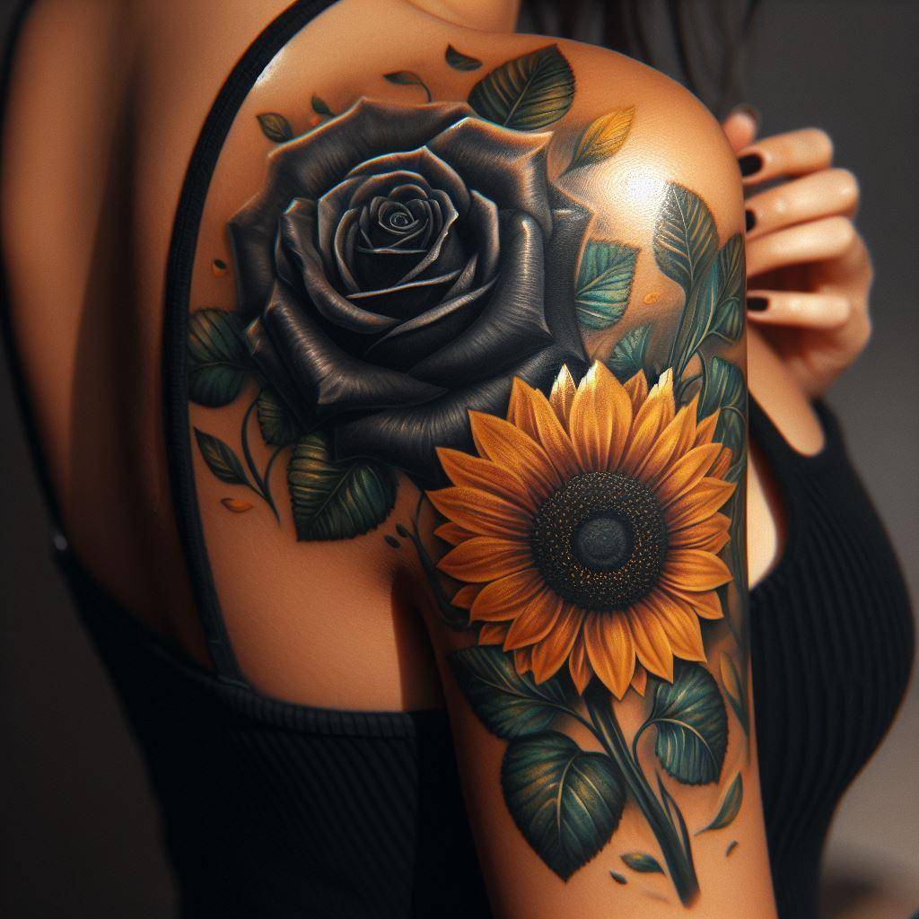 Rose and Sunflower Tattoo 7