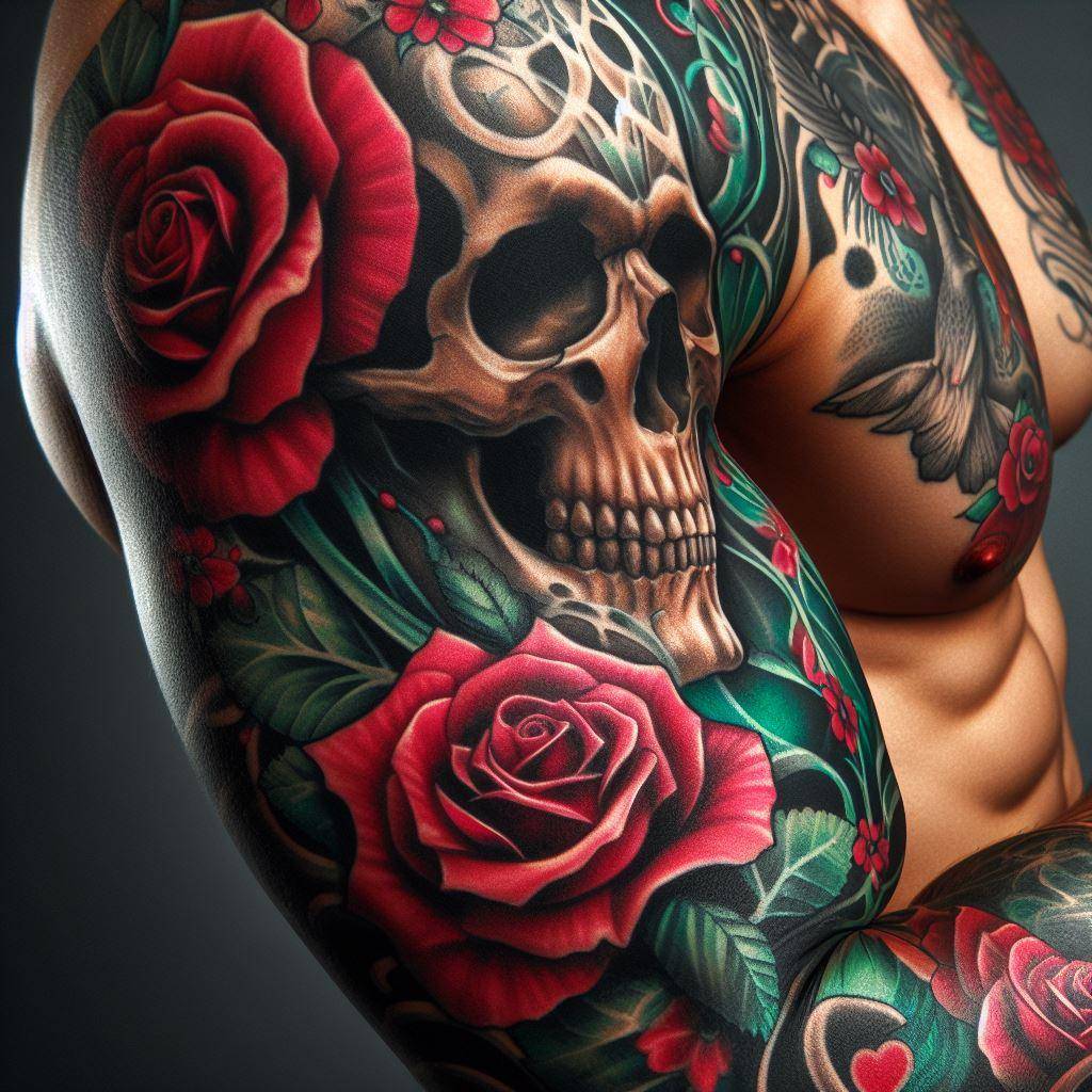 Skull and Rose Tattoo 3