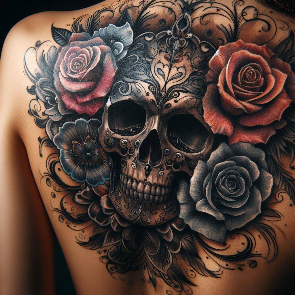 Skull and Rose Tattoo 7