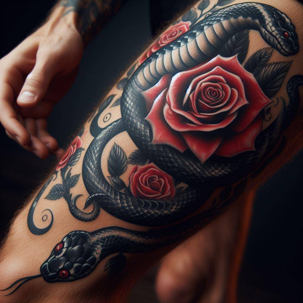 Snake and Rose Tattoo 11