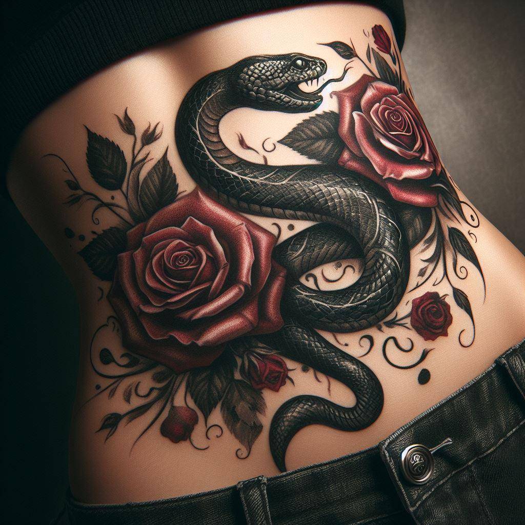 Snake and Rose Tattoo 12