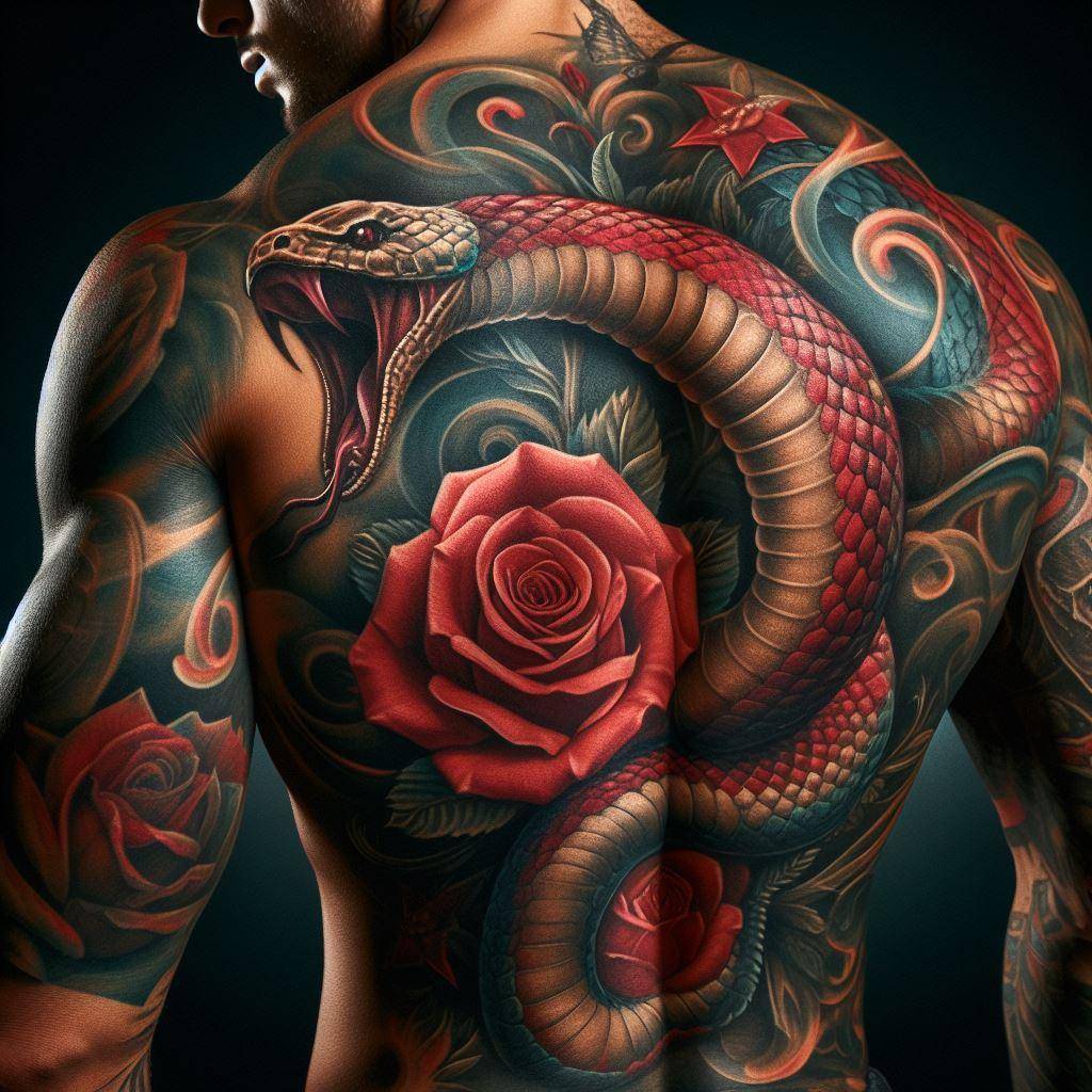 Snake and Rose Tattoo 8